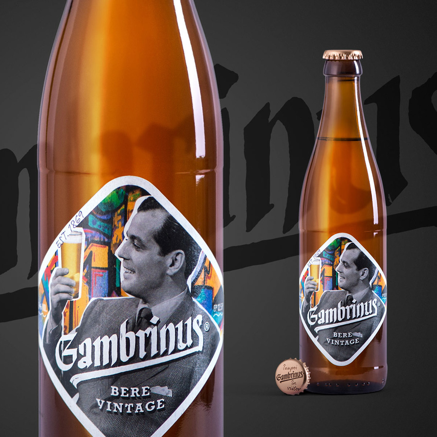Gambrinus bere vintage bottle label packaging — rebranding by Brandient