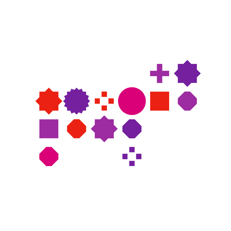 Exavet symbol — new brand creation by Brandient: cluster of red, pink and purple geometric shapes forming an animal