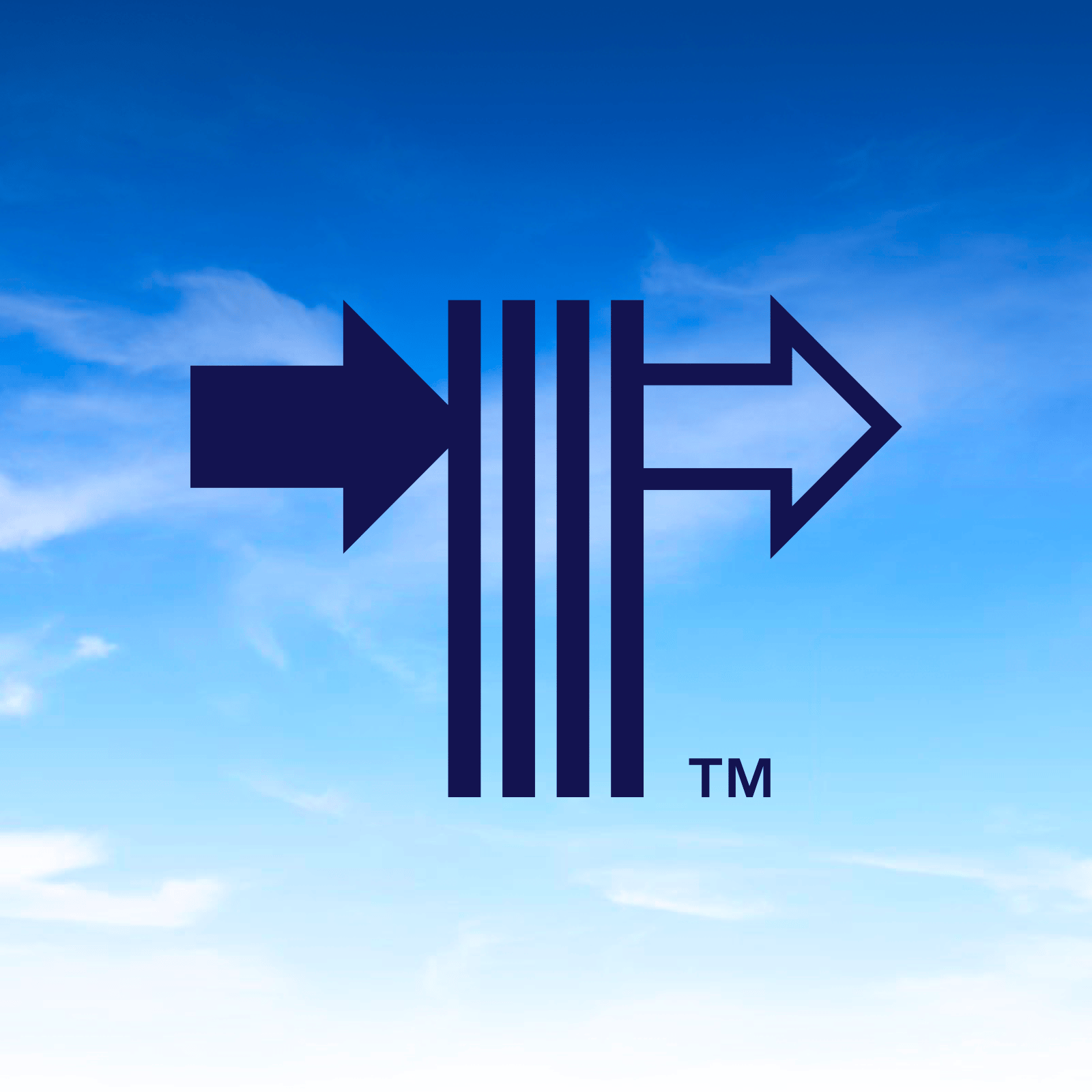 Teknopure logo — navy arrows passing through filter bars on blue sky by Brandient