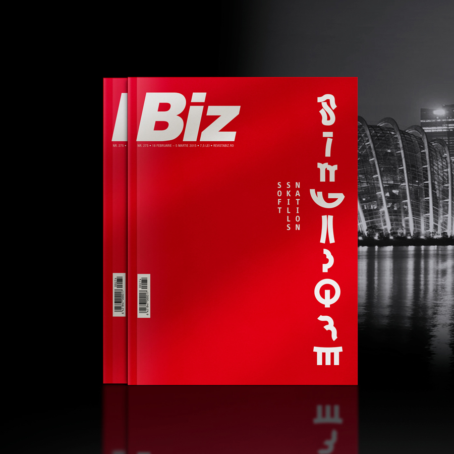 Biz magazine cover — red "Soft Skills Nation / Singapore" issue, with Marina Bay skyline backdrop