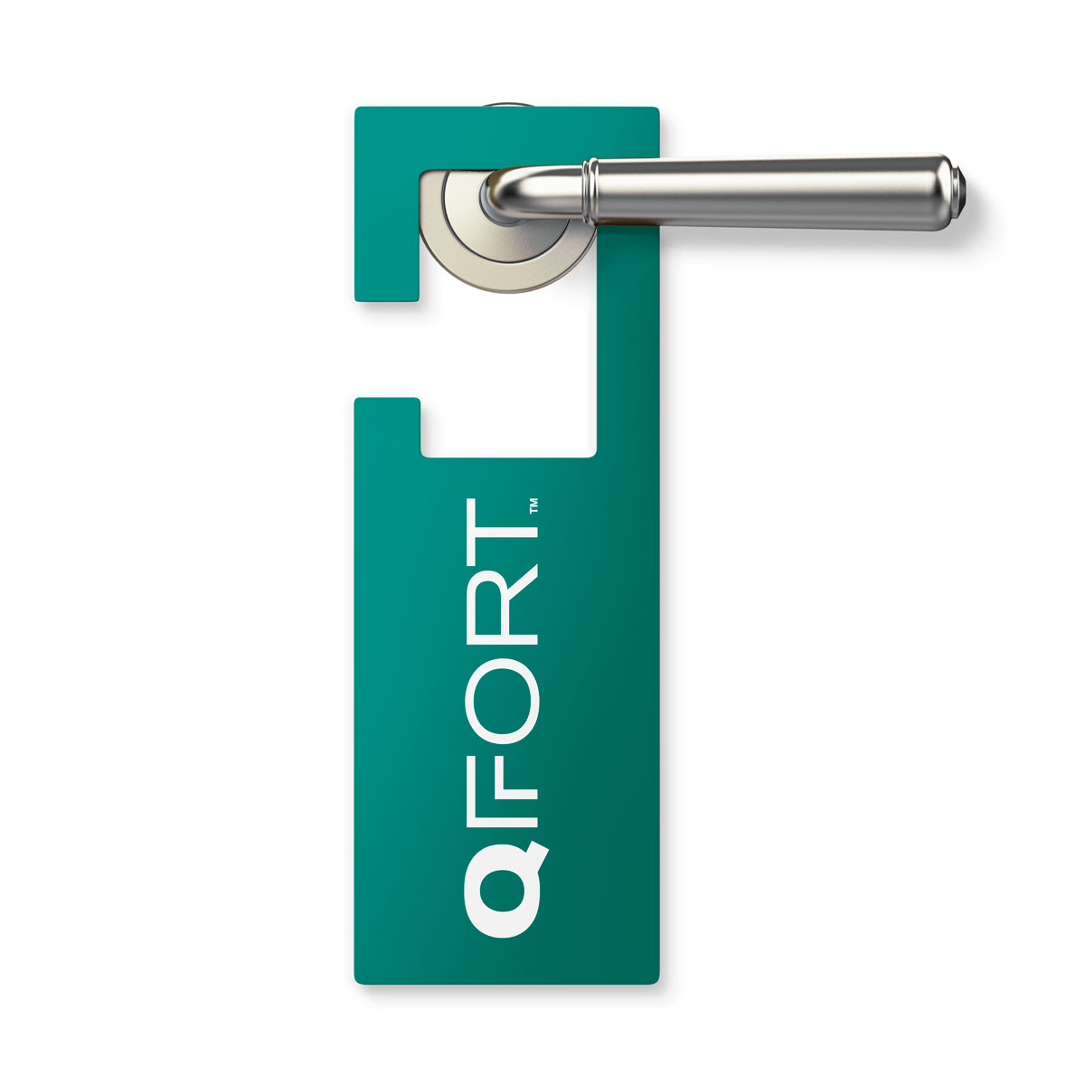 QFort door hanger merchandise — rebranding by Brandient