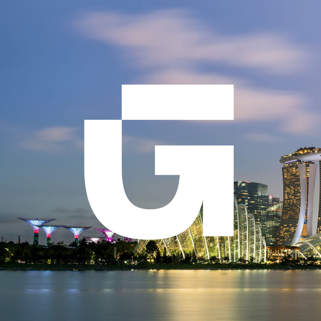 Geneco G symbol over Singapore skyline — new brand creation by Brandient
