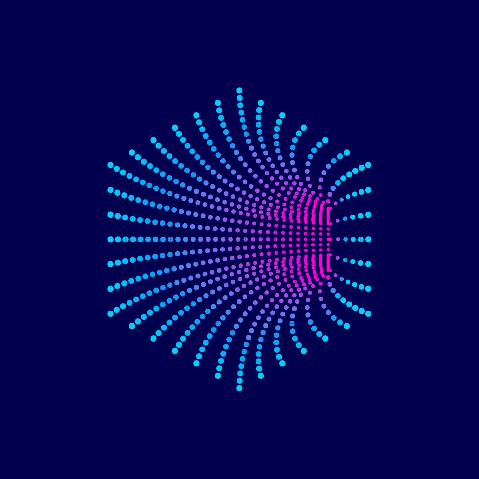 Cellficient key visual — radiating cyan to magenta dot pattern on navy by Brandient