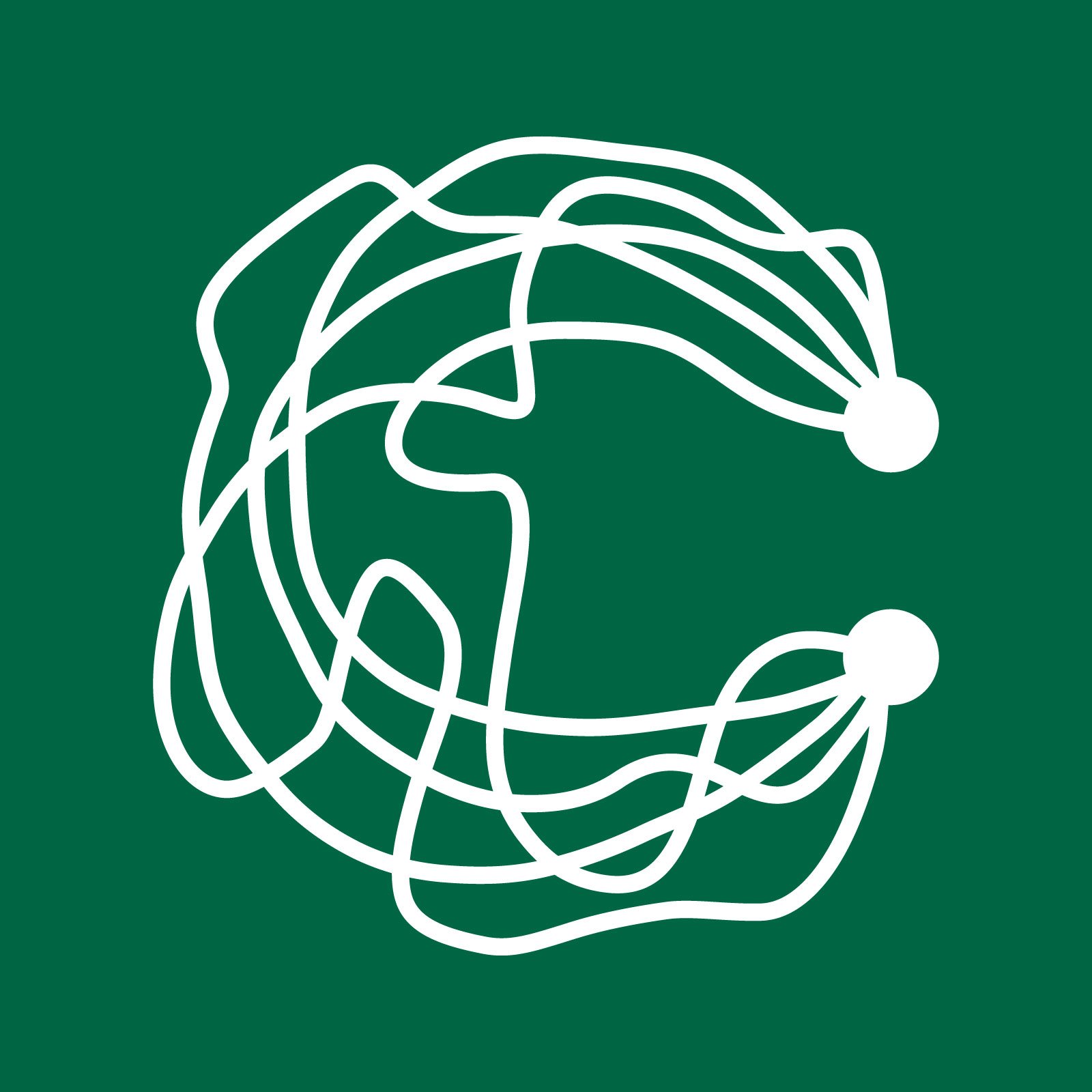 Travel Carpathia logomark, looping white lines forming a C on green — logo by Brandient