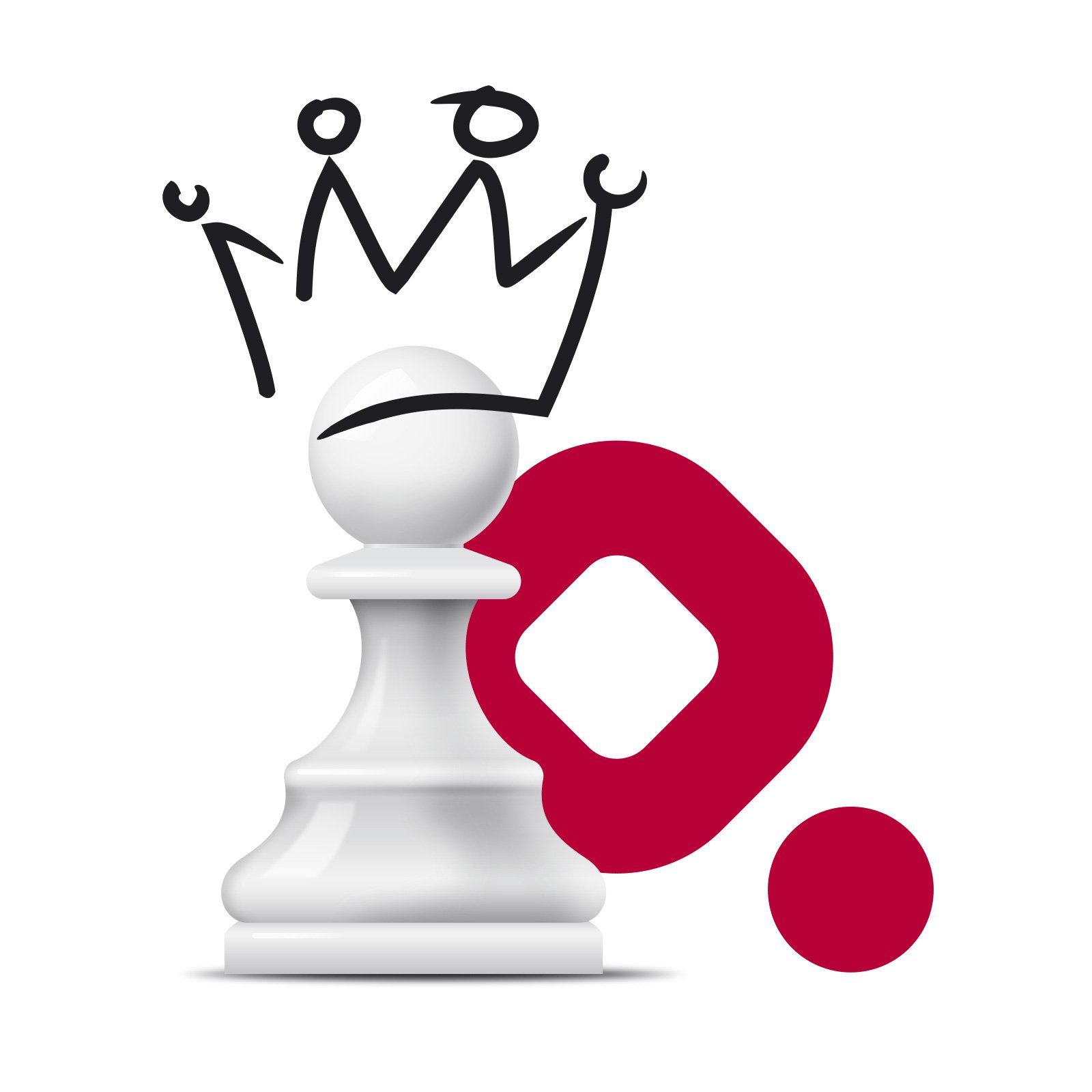 Qualians key visual of a white chess pawn with hand-drawn crown beside a red mark — brand visual by Brandient
